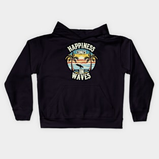 Happiness Comes In Waves, Retro Surfing Kids Hoodie